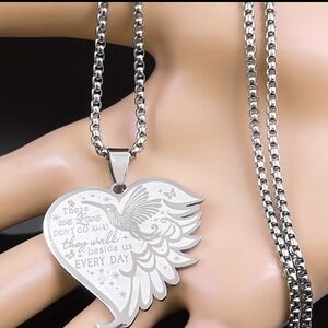 Hummingbird Silver Angel Wing Heart Necklace